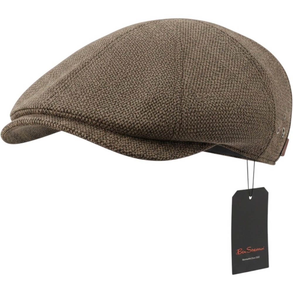 Ben Sherman Mens Flat Cap Brown Marl Wool Blend Adjustable Ivy Driver Hat OSFA